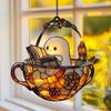 Halloween Acrylic Suncatcher Adorable Ghost Reading Book Pendant Black Cat Teacup Spooky Window Hanging Decoration for Home Parties Festivals