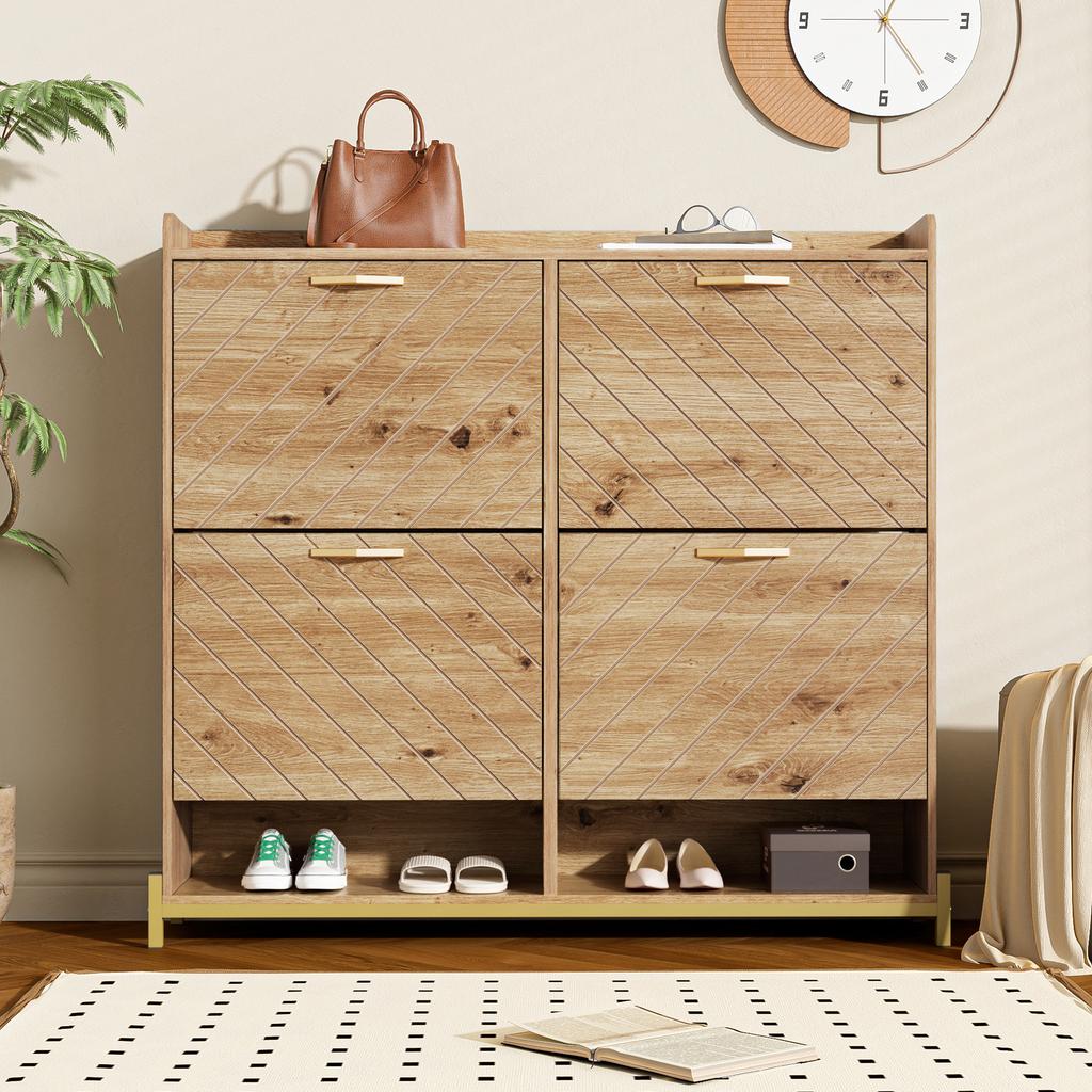 Modern Shoe Rack In Wood Look – 4-Door Shoe Cabinet – Space-Saving Shoe Cabinet for Entrance Area, Hallway or Hallway – Sturdy and Stylish
