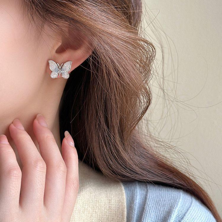 Gradual Change Blue Butterfly Artificial Crystal Stud Earrings Small Fresh Summer Versatile Earrings Sweet Light Luxury Temperament Earrings