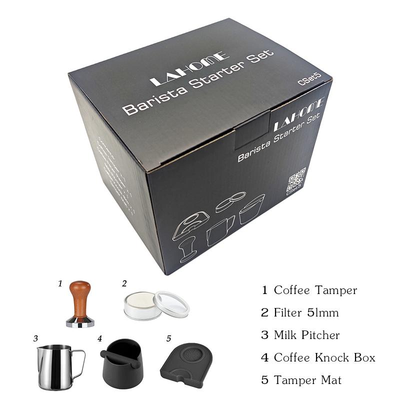 LAHOME Espresso Coffee Maker Accessories 8Pcs Coffee Needle Distributor Coffee Grounds Collector 51mm Filter Paper 51mm Coffee Distributor Tamper Mat Essential Set-5pcs