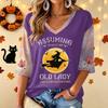 Women's Halloween Print V-Neck 3/4 Sleeve Casual Blouse Top