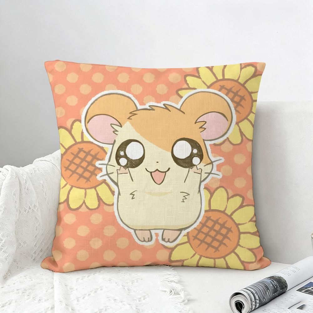 Anime Hamtaro Cushion Cover Natural Linen Pillowcase Set AllinOne Decor for Sofa Bedroom Chair