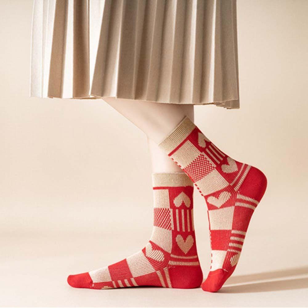Thick New Year Women's Socks Cotton Socks Autumn Winter Red Socks Middle Tube Socks  Autumn