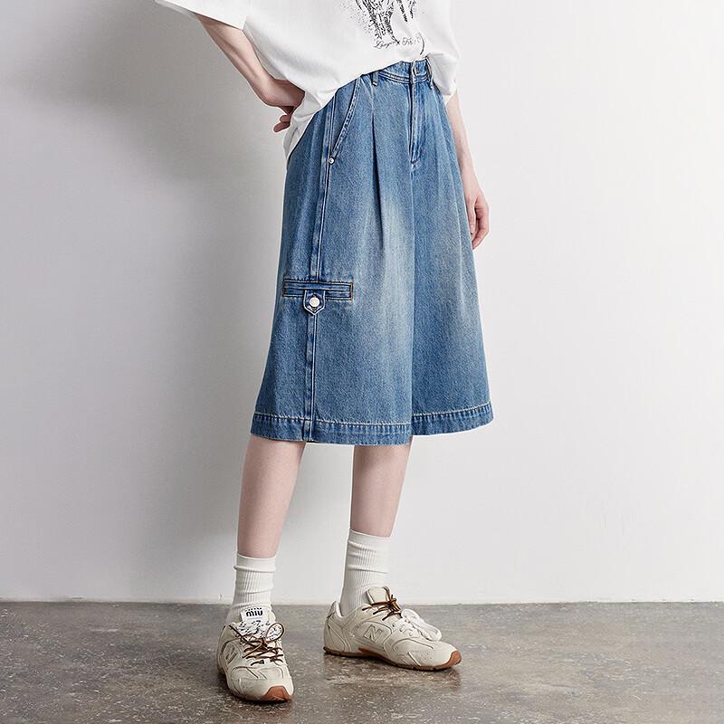 Chuyu Women's American Workwear Wide-Leg Denim Shorts