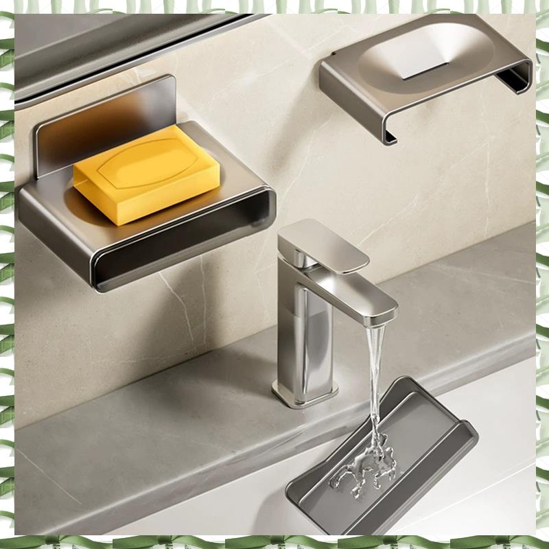 Wandmontierter Seifenhalter aus Aluminium für den Weltraum, Aufbewahrungsregal, Seifenschale, Abtropfbox, Badezimmer-Organizer, Bohren nicht erforderlich, 2 Stück