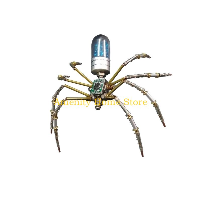 F26C Artistic Steampunk Mechanical Spiders DIY Craft Kits Metal Puzzle for Home Decors Gift with LED Technology and Assembly Fun