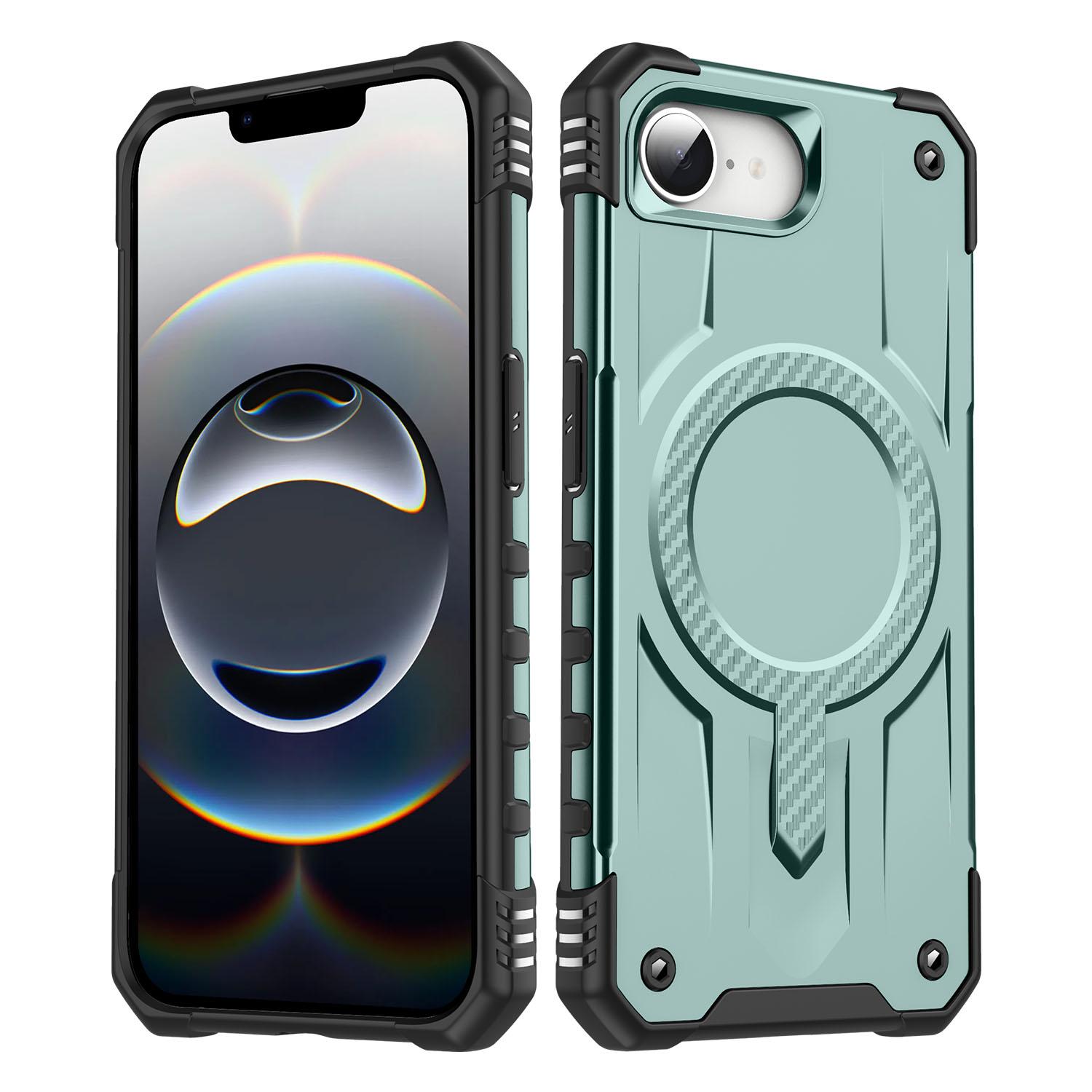 

For iPhone 16e Case Compatible with MagSafe Four Corner Airbags PC+TPU Phone Cover Midnight Green