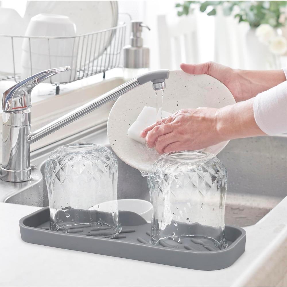 Silicone Bathroom Soap Dishes and Kitchen Sink Organizer, Sponge Holder, Dish Soap Tray, Idear for Dispenser, Scrubber,Bottle,Cup on Sink