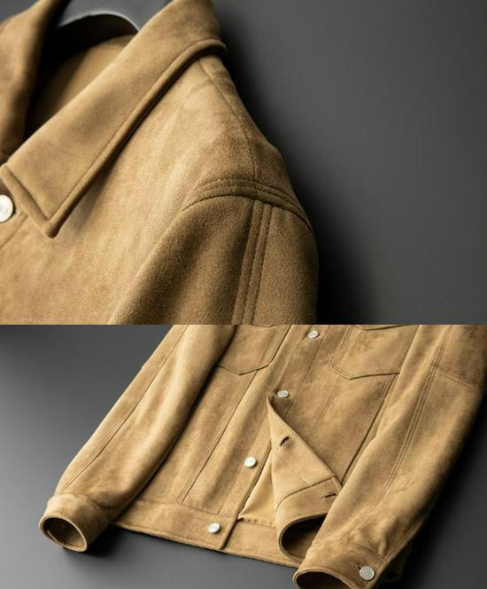 Veste pour homme en suède et velours style britannique, Automne/Hiver, Décontractée et élégante, Toucher haut de gamme, Coupe-vent à revers, Veste de coach