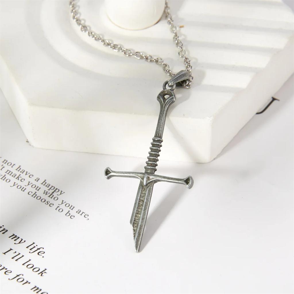 Lord Series Rings Excalibur Broken Sword Necklace Punk Metal Pendant Collections Film The Lord Narsil Jewelry Fans Gift
