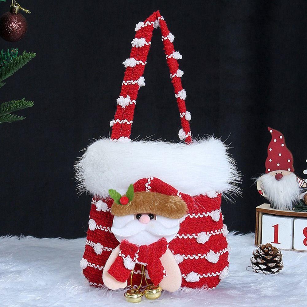 Bright Snowman Christmas Gift Bag Colorful Knitted Velvet Material Velvet Gift Bag Beautiful Knitted Snowflake Design