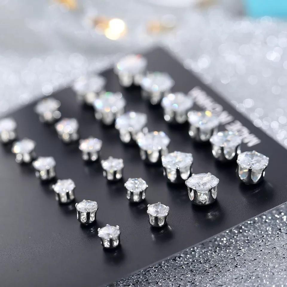 Cubic 24pcs Womens Exquisite Big Zircon Crystal Stud Earrings Sterling Silver