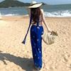 Swinging Collar Polka Dot Print Long Dress Sexy Big Halter Neck Dress Island Vacation Fairy Dress