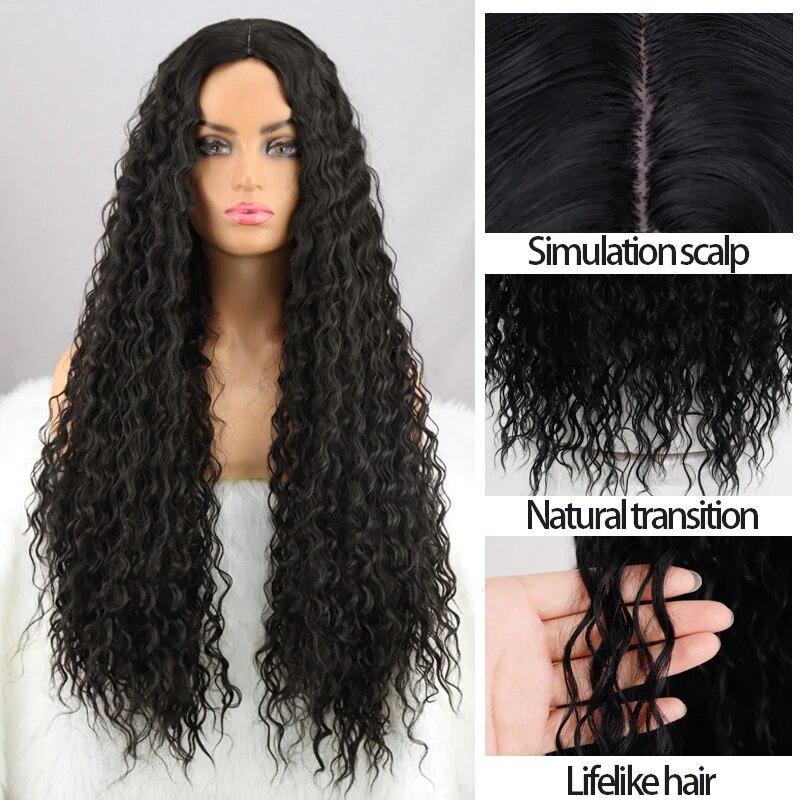Synthetic Wigs Curly Wigs for Black Women Long Deep Wave Wigs Hair Heat Resistant Half HTied Cosplaly Wigs Party