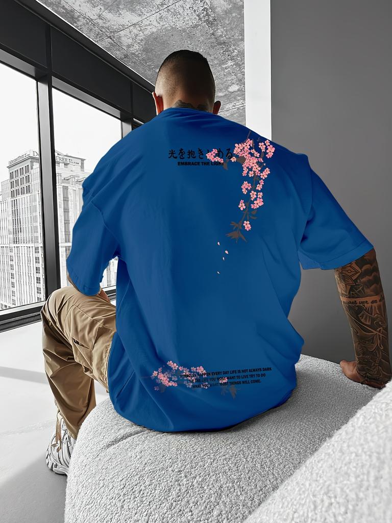 Japanese Cherry Blossom Kanji Print 100 Cotton Men Woment Tshirt Summer Autumn Daily Outdoor Sports Casual Street Short Sleeve