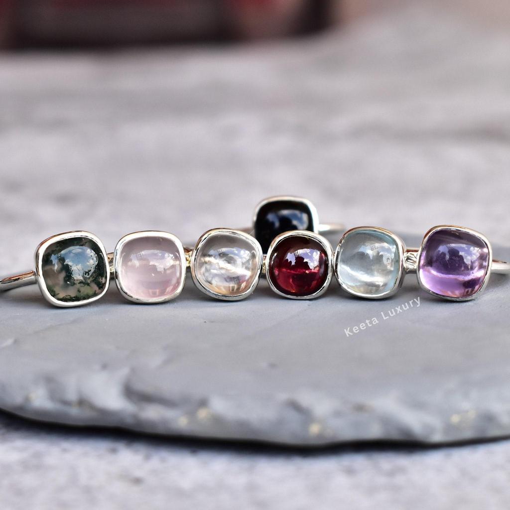 Genuine Moss Agate Ring Agate Handmade Ring Square Moss Agate Ring Healing Gemstone Ring Sterling Silver Ring Bridesmaid Gift