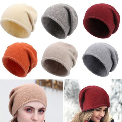 Fashion Cotton Cashmere Warm Hat Rolled Hem Windproof Knitted Hat Solid Color Slouchy Beanie Outdoor Wear