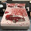 3pcs Happy Valentine's Day Red Love Tree Car Printed Chipless Bed Sheet Set Multi Size Bedroom Cover Decoration