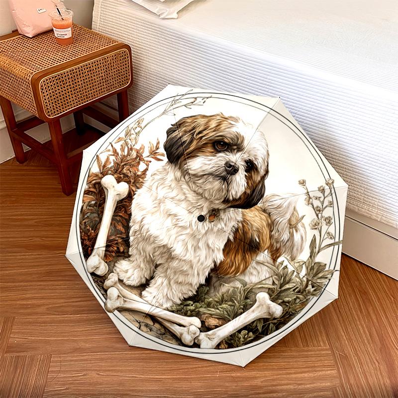 1 PC Automatic Folding Umbrella - Shih Tzu Pattern, Portable & Foldable Design with 8 Ribs, Christmas Birthday Gifts