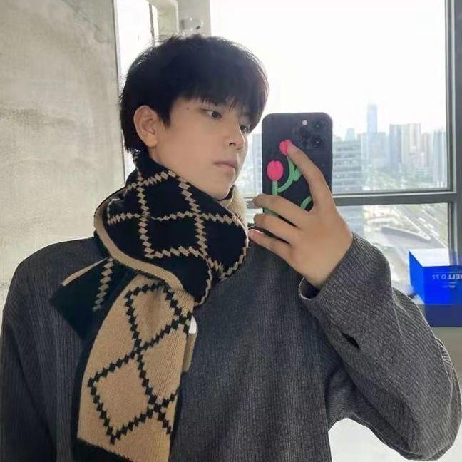 Men's Autumn Winter Knitted Wool Thickened Warm Neck Warmer Women's Couple Korean Style Versatile Japanese-Style