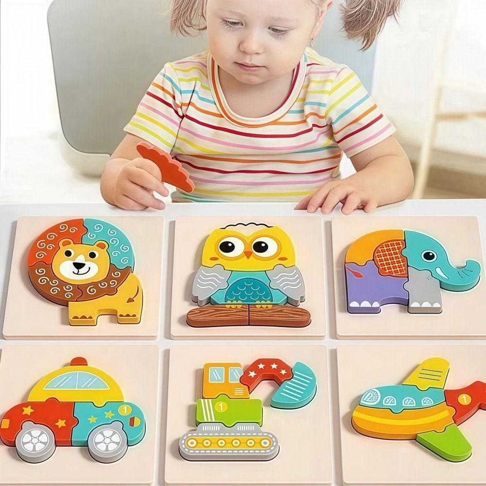 Cartoon 3D Children Wooden Puzzle Embedded Animal Jigsaw Puzzles 2 in 1 Animal Cognition Early Learning Puzzle Playset