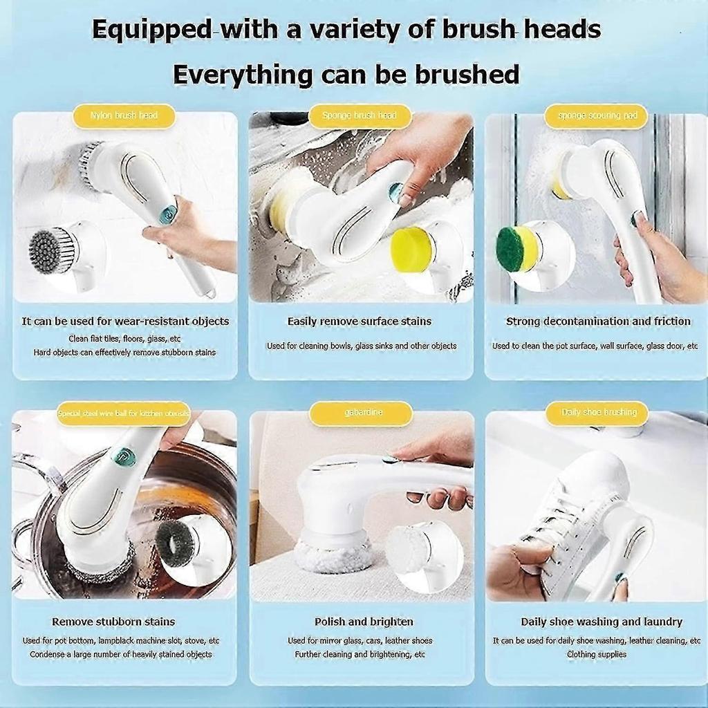 Electric Scrubber for Cleaning, Handheld Cordless Electric Cleaning Brush with 5 Replaceable Heads for Bathtub, Kitchen, Bathroom, Floor, Dish, Car, S