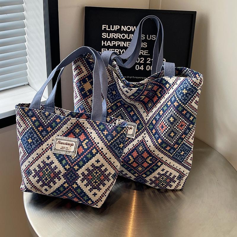 Large Capacity Ethnic Style Bag Women Shoulder Canvas Bag Women Ins College Students Versatile Shoulder Bag Women