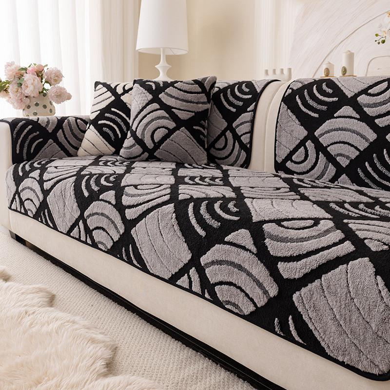 

1pcs Winter Warm Sofa Cover Thick Plush Seat Pad Durable Wear-resistant Non-Slip Furniture Protector 1seat 70x70cm-1pcs сірий
