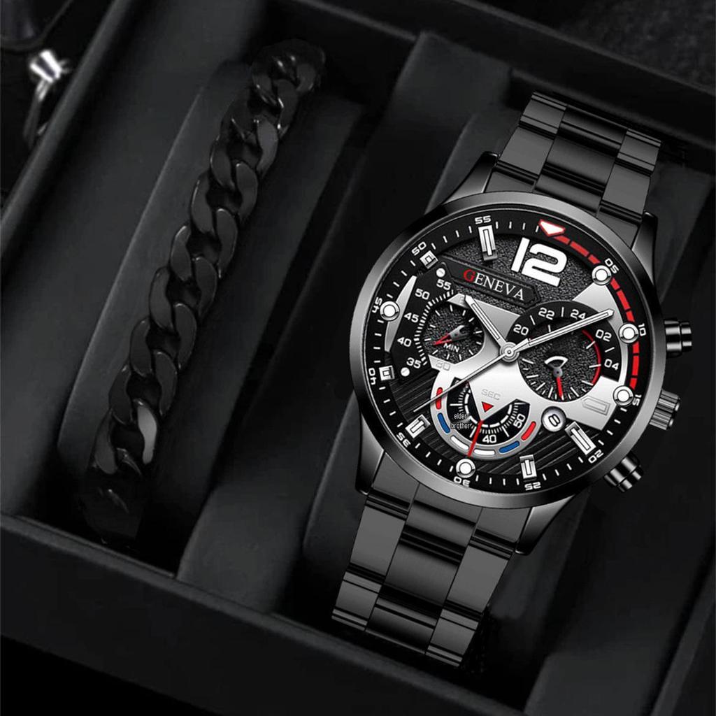 Geneva Calendar Men's Steel Band Watch - Fashionable Business Design