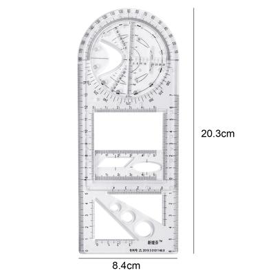 Régua Geométrica Multifuncional Ferramentas de Desenho Matemático Modelo de Círculo Geométrico Leve Plástico para Estudantes Designers