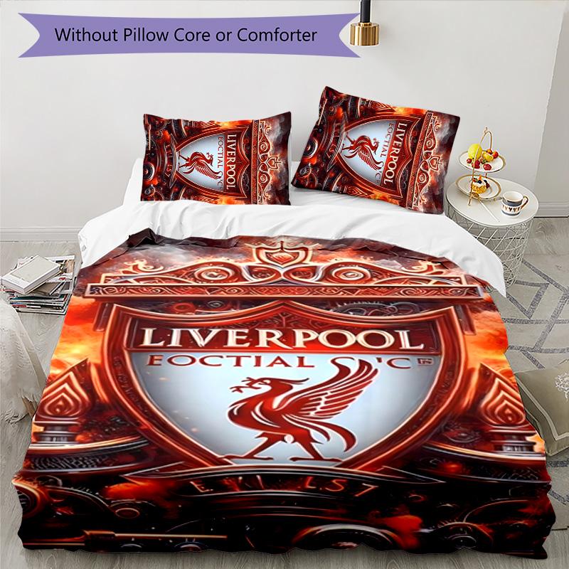 3 pièces L-Liverpool (6) Ensemble de housses de couette - Literie imprimée HD avec 1 housse et 2 taies d'oreiller - Parfait pour la décoration de la maison et des dortoirs