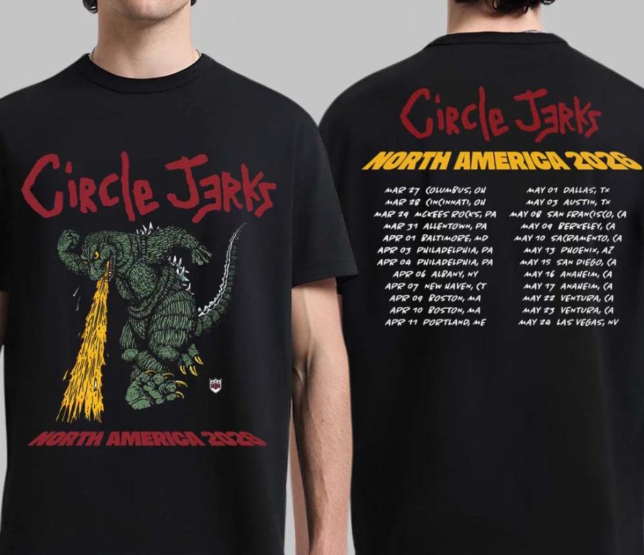 Circle Jerks North America Tour 2026 Merch Tee Godzilla Art Two Sided T- Shirt S