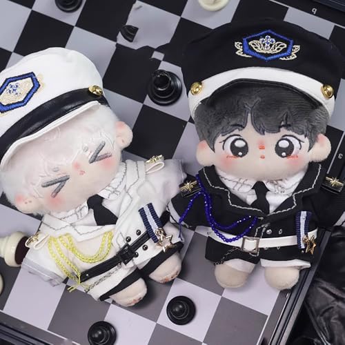 niannyyhouse Plush Clothes Set (10cm-15cm) - Hat, Coat, Shirt, Pants, Tie, Belt, Black and White Uniform Set (Black)