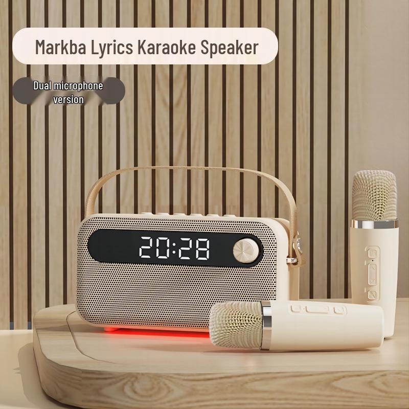 Compact KTV Bluetooth Karaoke Speaker with Microphone & Lyrics Display for Outdoor Singing