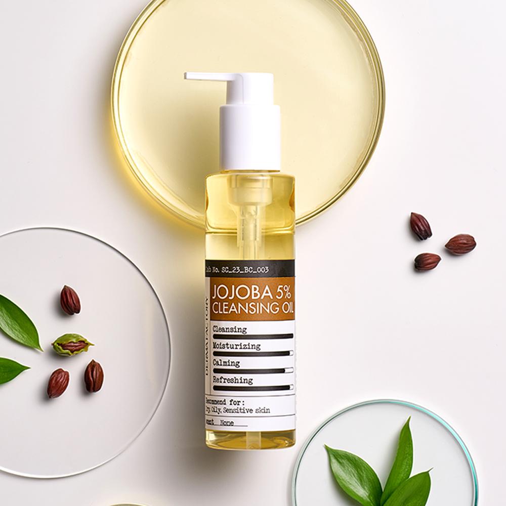 DERMA FACTORY Jojoba 5% Cleansing Oil – Deep Cleansing Vegan Plant-Based Oil Makeup Remover, Korean