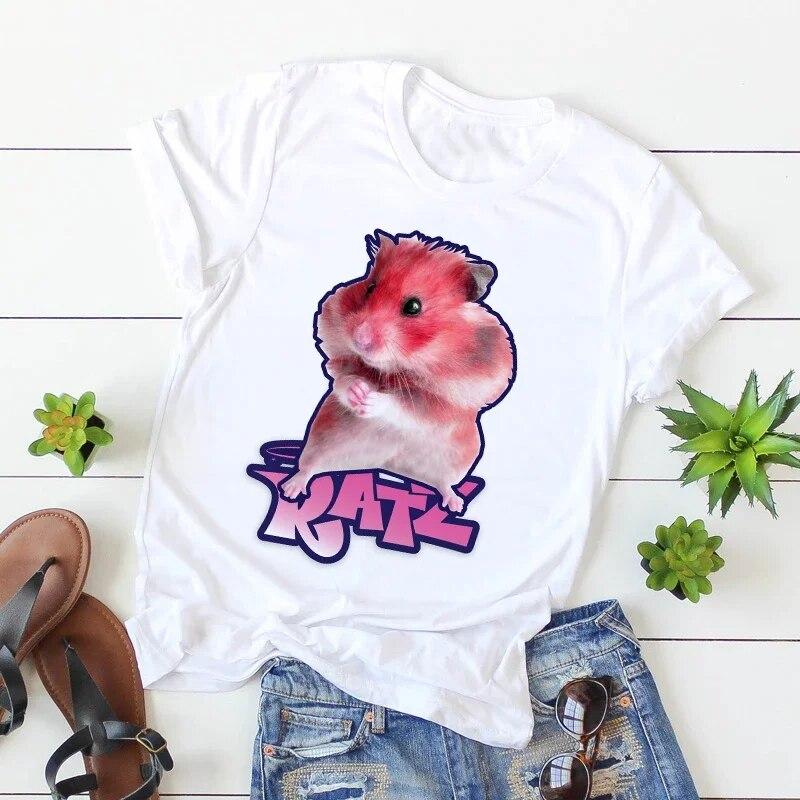 Woman Kawaii Ratz Mouse Tree Print Harajuku Summer Unisex Tshirts Casual Round Neck Short Slee Top Tee Shirt Women T-shirt Drop Ship