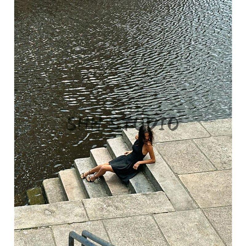 Autumn New Women's Clothing Minimalist Style Patchwork Lining Sleeveless Ruched Hanging Collar Short Dress 3067255