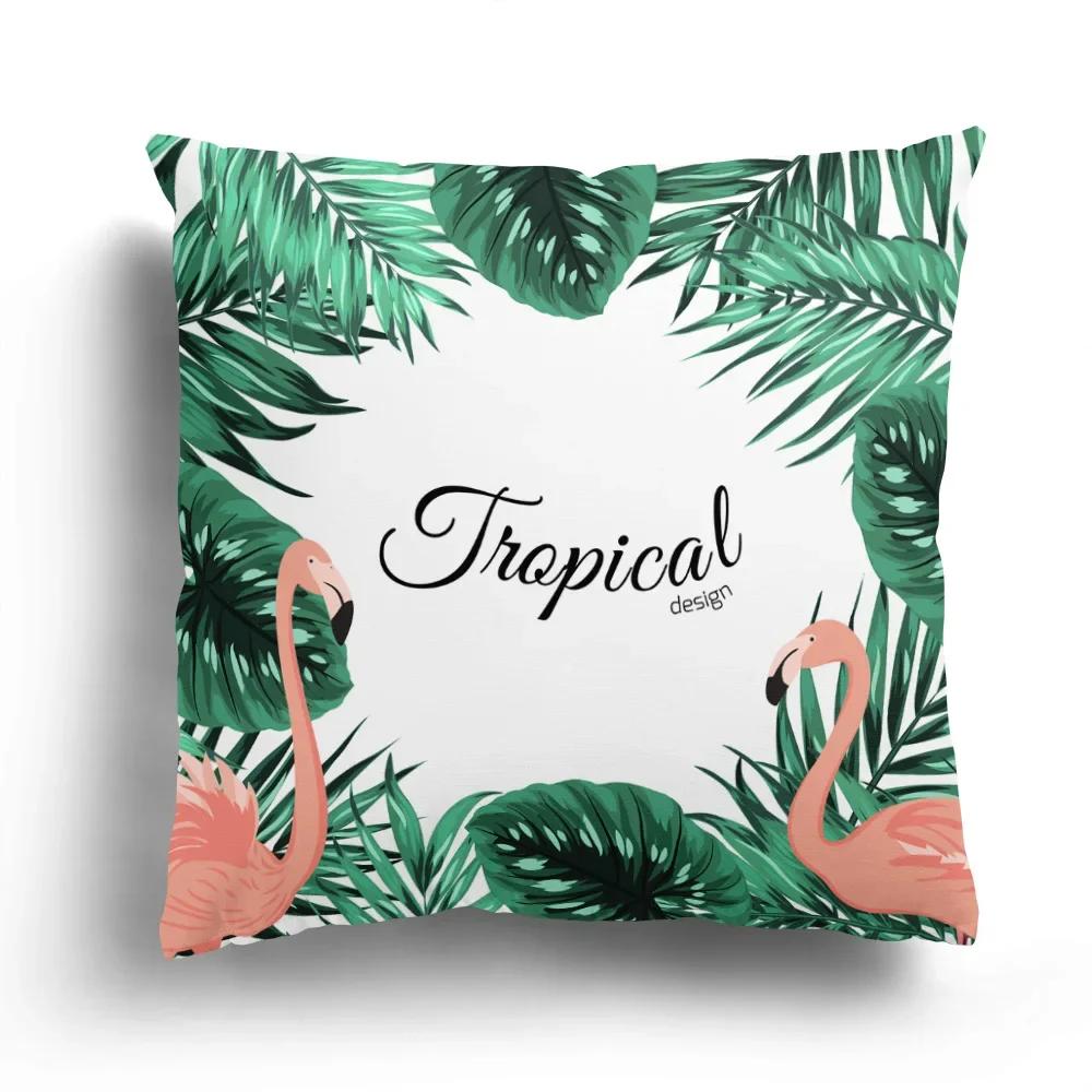 Tropical Plant Flamingo Print Pattern Cushion Cover for Home Living Room Sofa Decoration Waist  Pillowcase