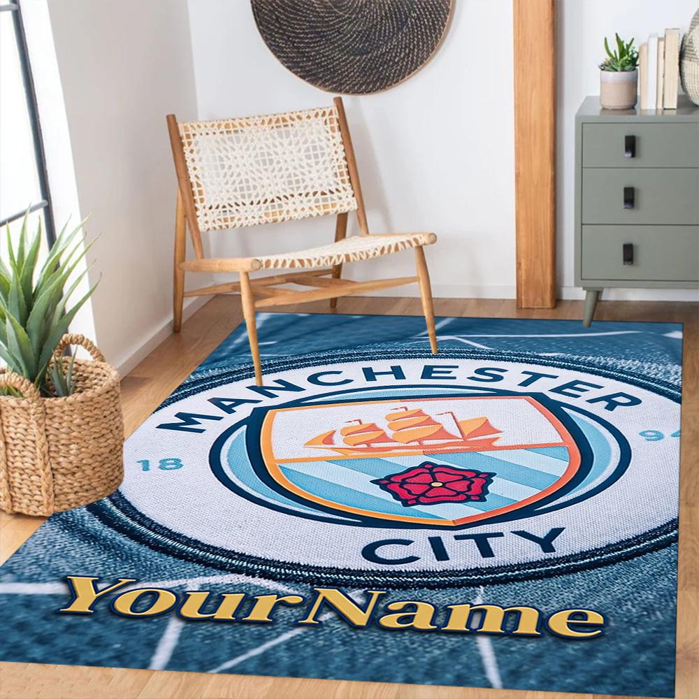 Manchester City Personalized Text Floor Rug Office Rug Design for Decorate room Living Rooms Kitchen Playrooms Anti-slip Rug Anime Office Decor