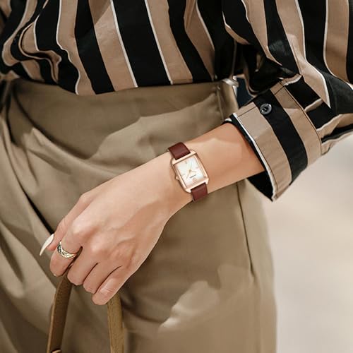 ShunkanSai Women's Analog Quartz Wristwatch with Leather Strap, Slim Fit, Stylish, Waterproof, Square Design, Simple Design, Popular for Casual Fashio