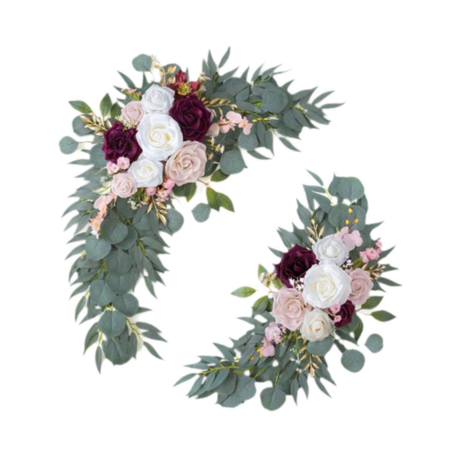 2x Silk Flowers Ornament for Decorating Artificial Flower Swag Wedding Arch Wreath Floral Swag for Party Wedding Car Wall Door
