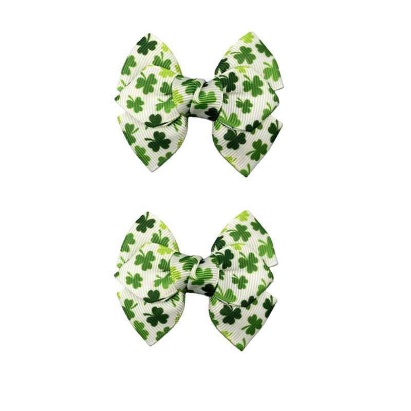 St. Patrick s Day Shamrock Hair Clip - Lucky Four-Leaf Clover Headwear for Kids зелёный