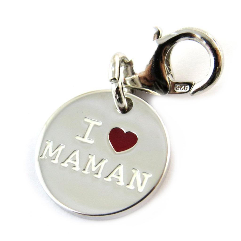Altesse [N3258] - Silver Charm Pendant 'Je t'Aime Maman' Red