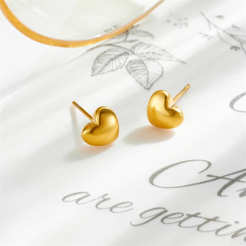 DIEYURO 316L Stainless Steel Gold Heart Stud Earrings For Women Girl New Fashion Small Ear Jewelry Lady Wedding Gift