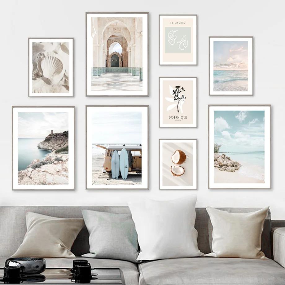 Nordic Poster Moroccan Coconut Grains Of Sand Surfboard Van Wall Art Print Canvas Painting Wall Pictures For Living Room Decor