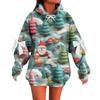 Ladies' Christmas Printed Bow Long Sleeved Loose Fitting Headband With Rope Hooded Sweatshirt Top