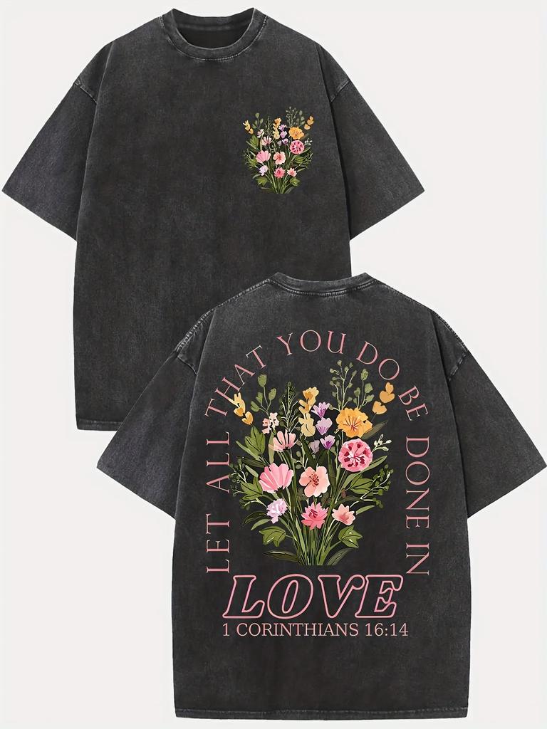 Fashion Flower Tshirt Harajuku Gothic Yk Washed Oversized T Shirt Summer Short Sleeve Cotton Tee Tops Mens Clothing