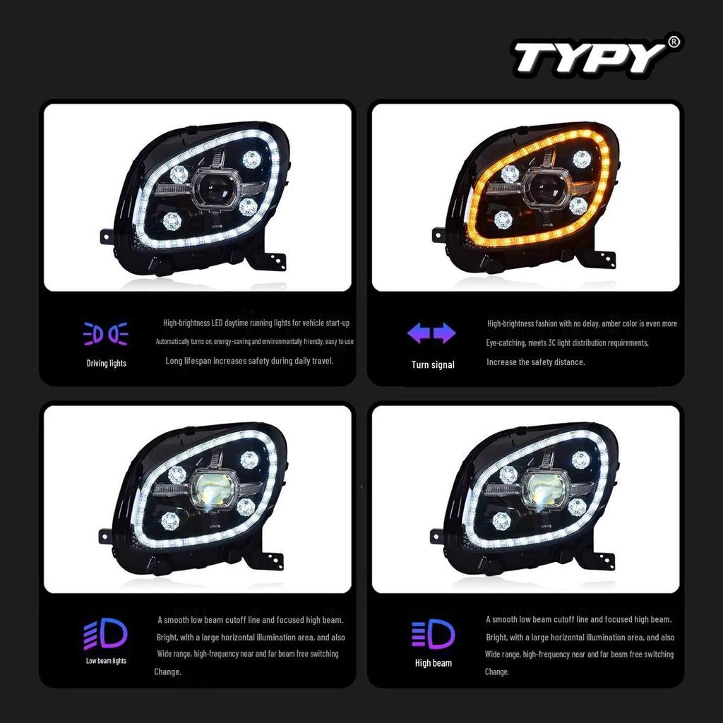 LED Headlight Assembly with Crystal Lens & Flowing Turn Signals for 15-19 Mercedes-Benz Smart