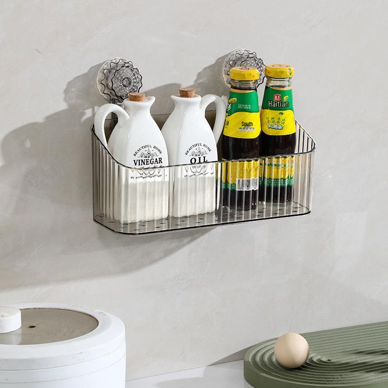 PET Suction Cup No-Drill Wall Mount Bathroom Storage Rack for Cosmetics