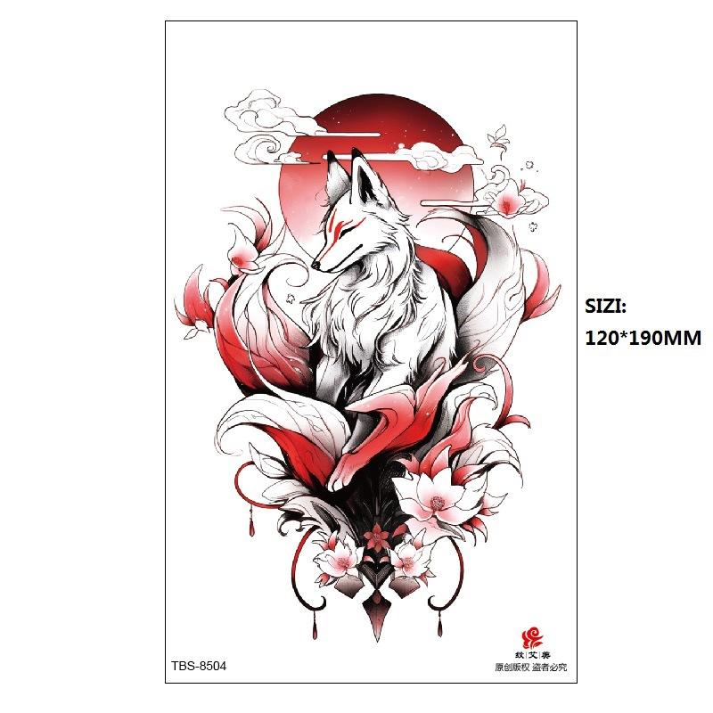 Hand Painted Original Color Flower Fox Phoenix Women'S Simulated Tattoo Water Transfer Tattoo Sticker